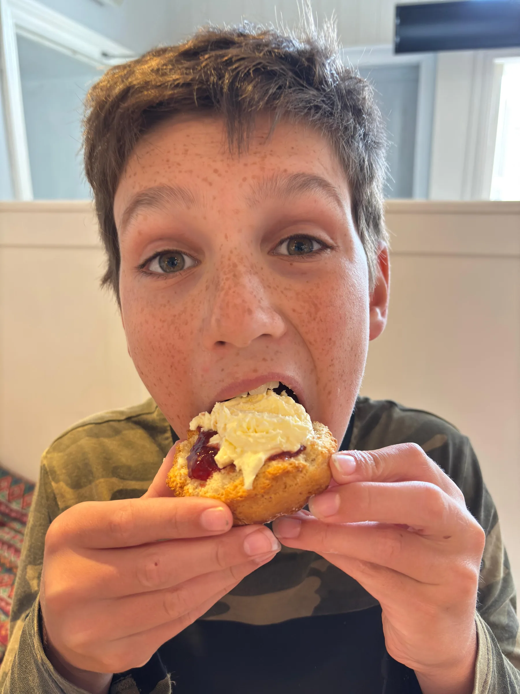 Cornish cream tea at The Chapel — warm scone with Cornish clotted cream and jam